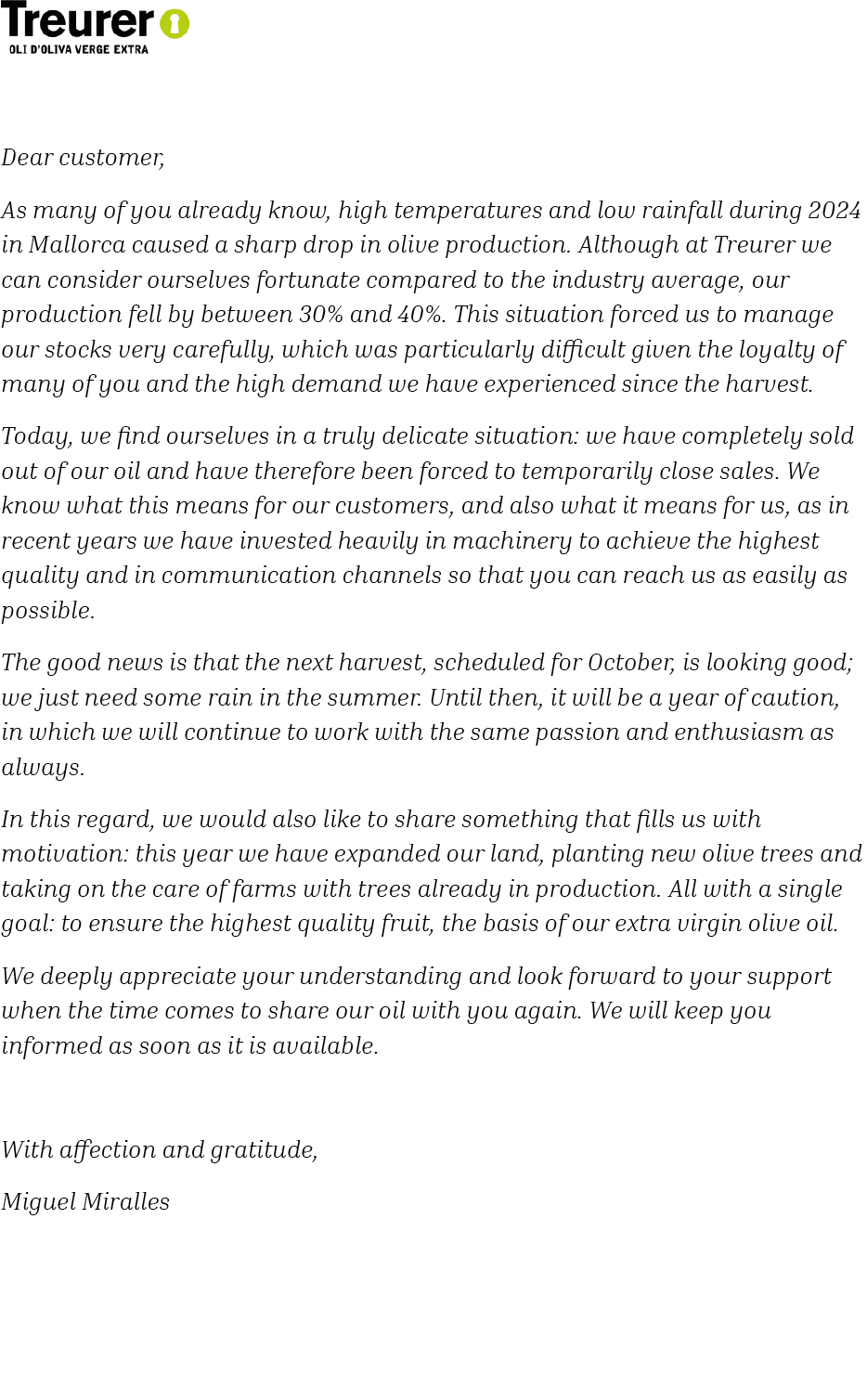 Letter from our CEO 4 2504 TRE CartaClientes Carta EN 2