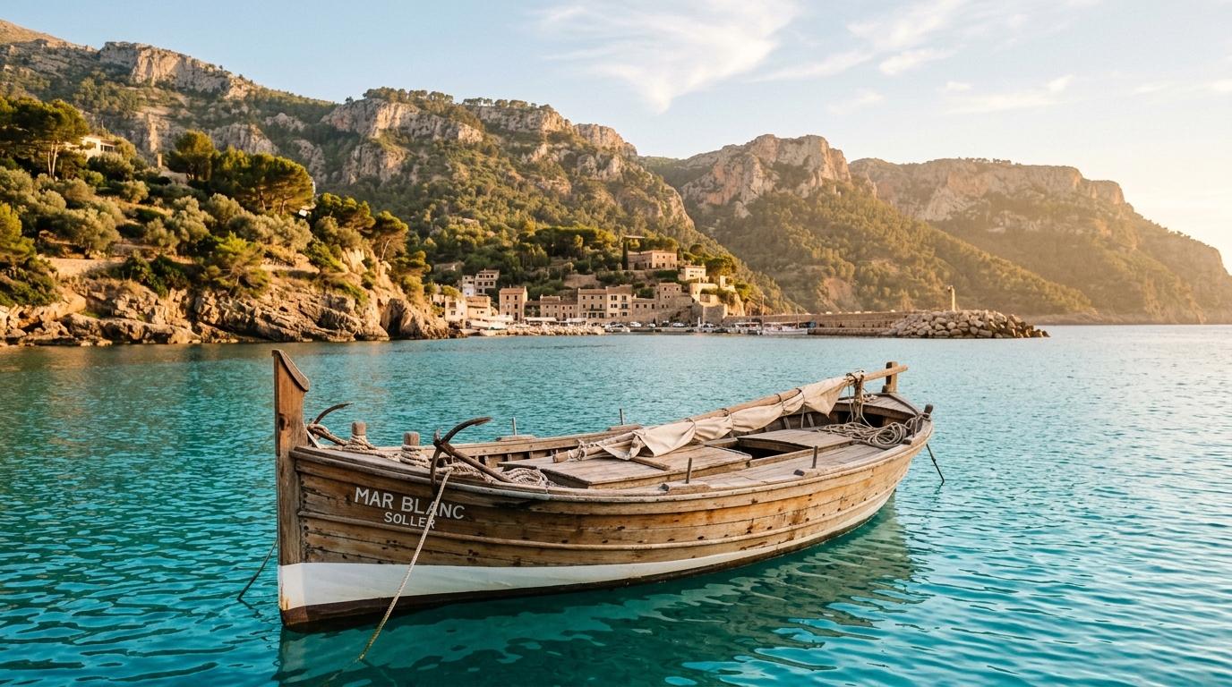 Cómo llegar al Torrent de Pareis desde Palma: rutas, transporte y consejos 2 Barco tradicional en Puerto de Sóller listo para navegar hacia Sa Calobra y el Torrent de Pareis.